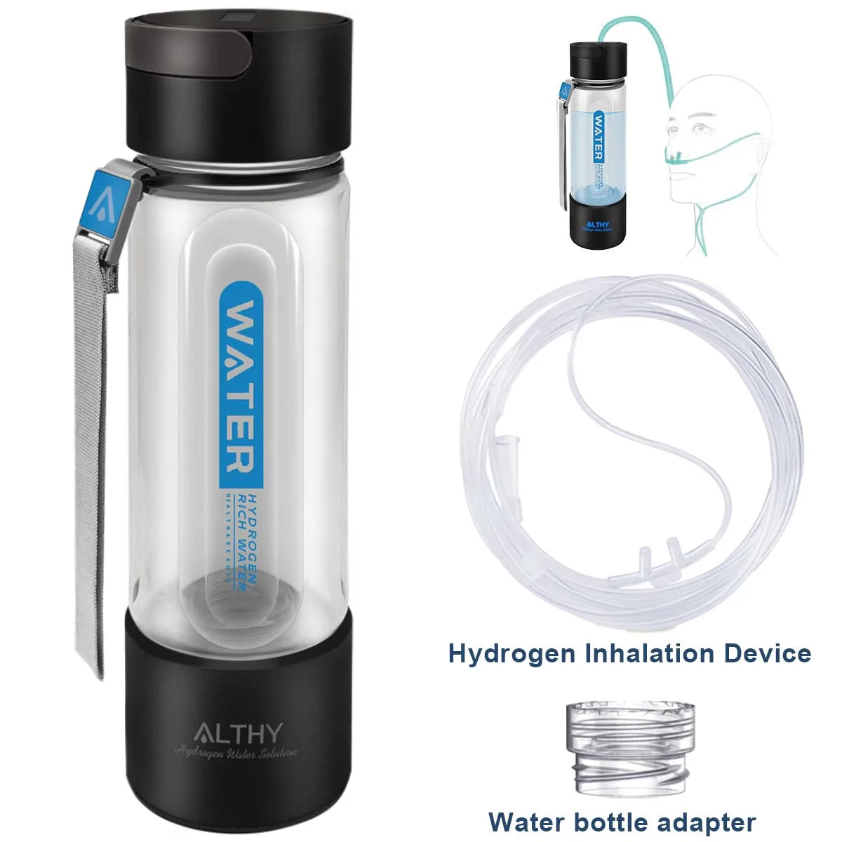 ALTHY Hydrogen Water Generator Bottle Cup DuPont SPE+PEM Dual Chamber Maker lonizer,Plus Electrolysis Times,H2 Inhalation device